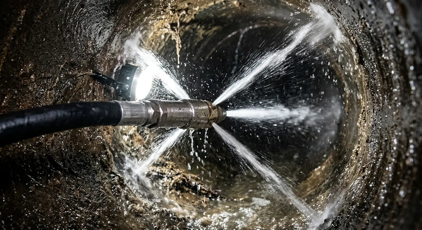 High-pressure hydro jetting nozzle cleaning sewer pipe for Trenchless Sewer Repair in Lake Station